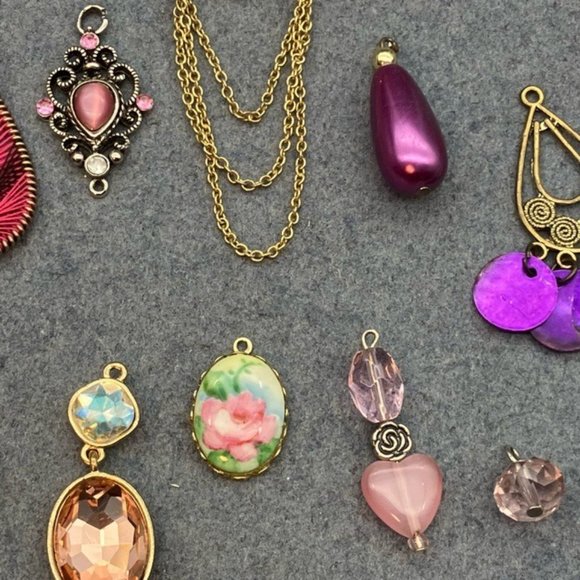 Pendant Charm Dangle Lot Pink Purple Silver Gold DIY Craft Repurpose Upcycle - Picture 4 of 12